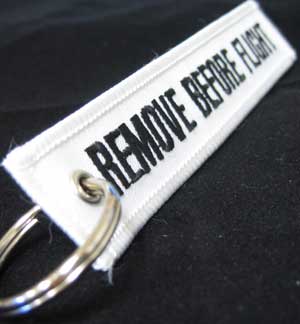 Remove Before Flight Keychain - White