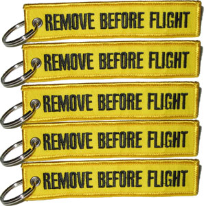 Remove Before Flight Keychains - Yellow 5pcs