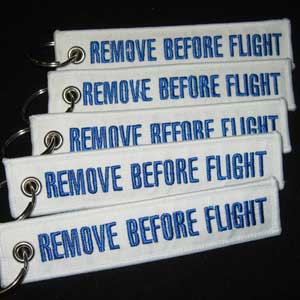 Remove Before Flight Keychain - White/Blue - 5pcs