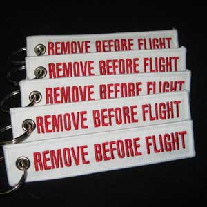 Remove Before Flight Keychain - White/Red - 5pcs