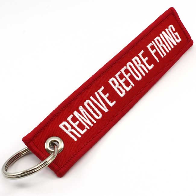 KEY008 REMOVE BEFORE FIRING RED KEYCHAIN 